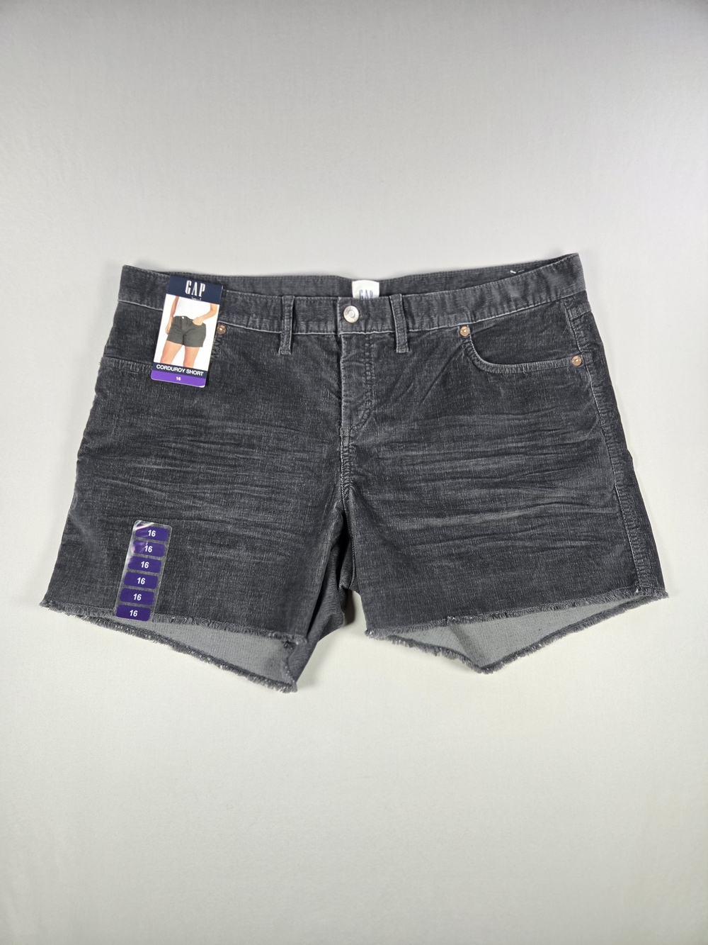 NWT GAP Women’s Charcoal Gray Soft Stretch Corduroy Shorts Raw Hem Size 16